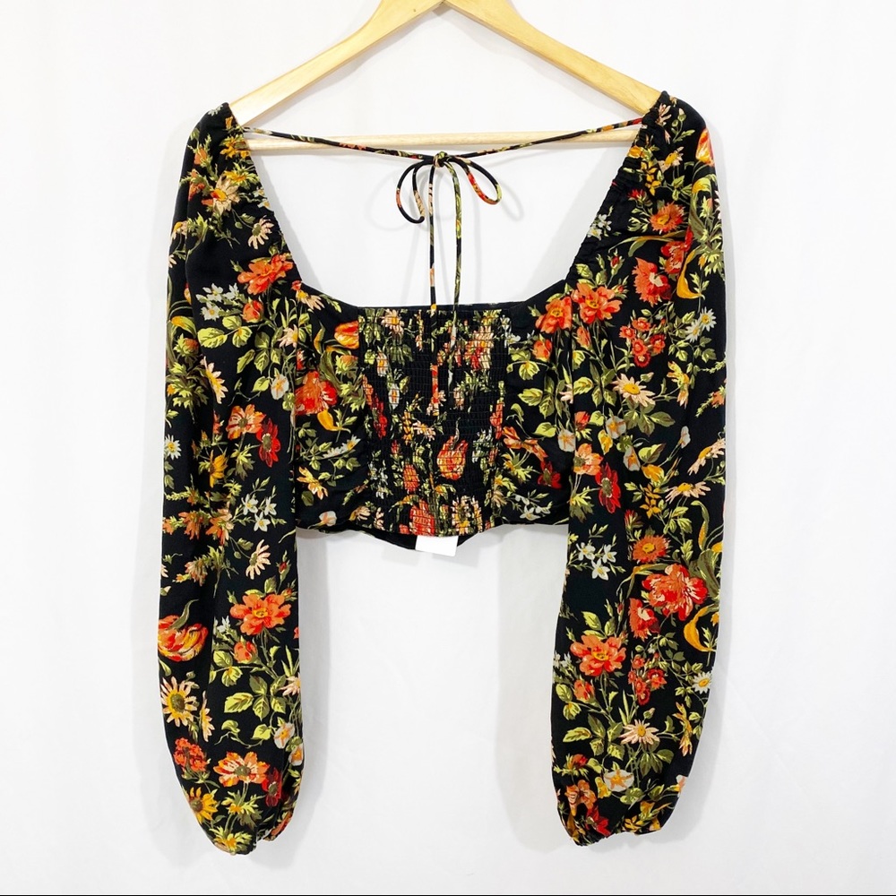 NEW UO Bambi Ruched Floral Puff Sleeve Blouse Top - Picture 7 of 13